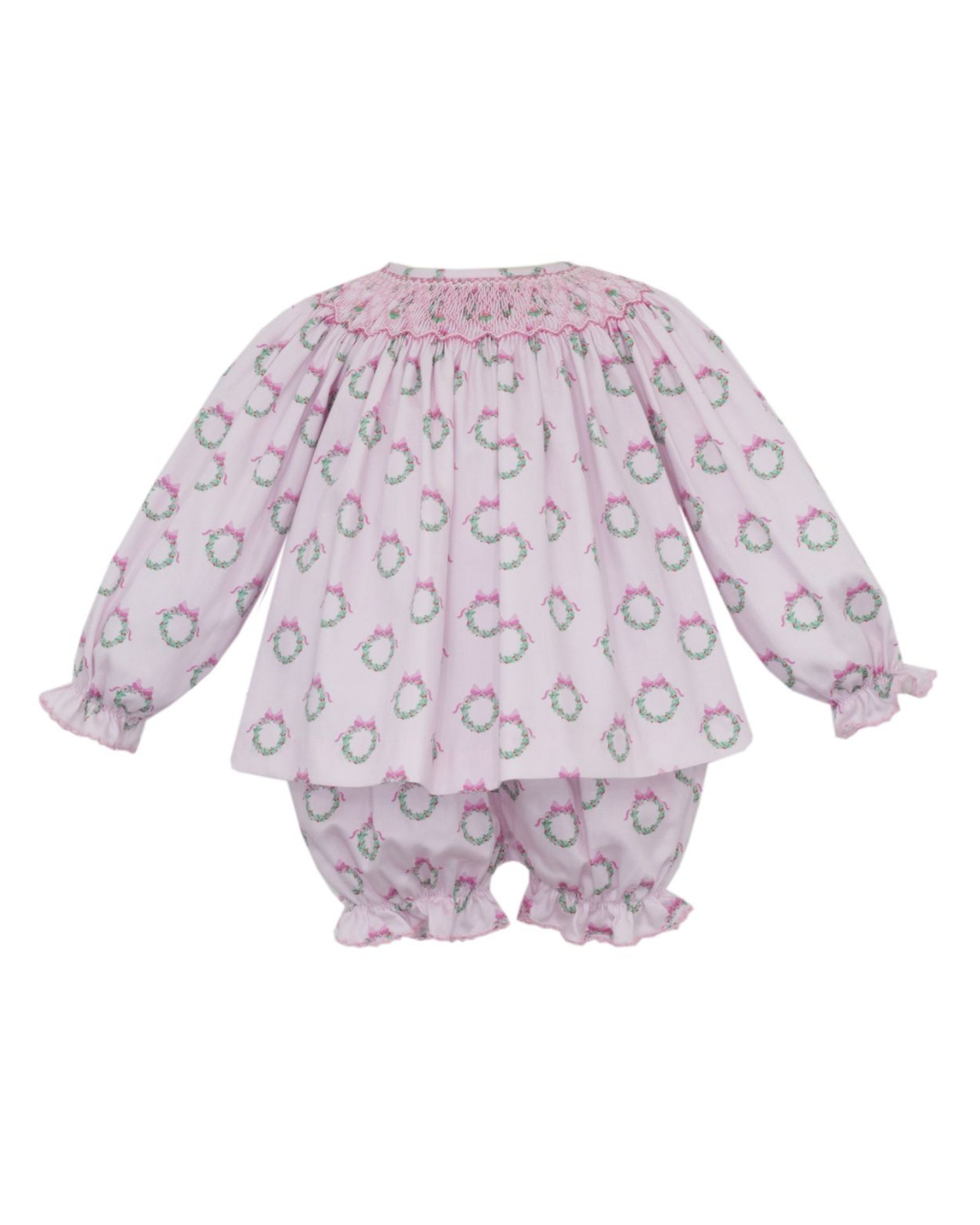 Pink Wreath Smocked - Bishop Bloomer Set