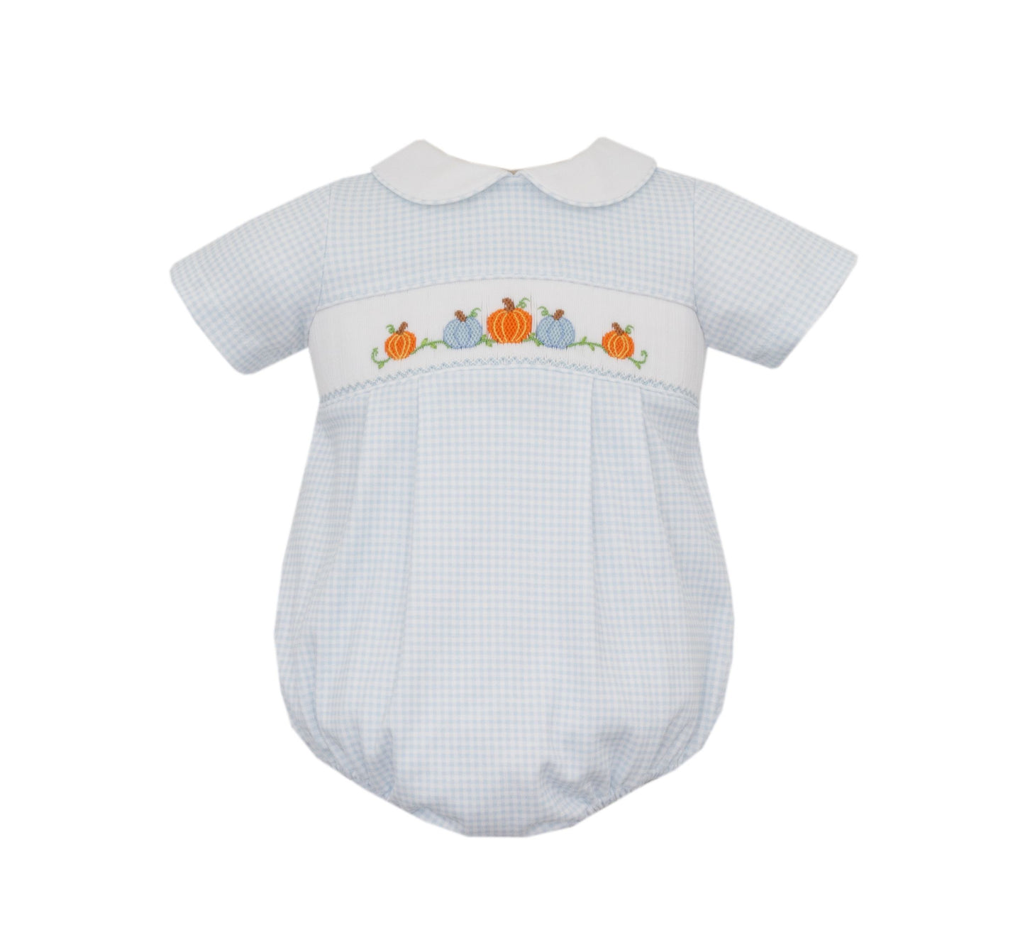 Smocked Pumpkins - Blue Gingham Knit Boy's Bubble