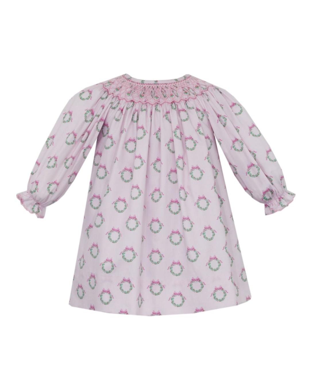 Pink Wreath Smocked - Bishop Dress