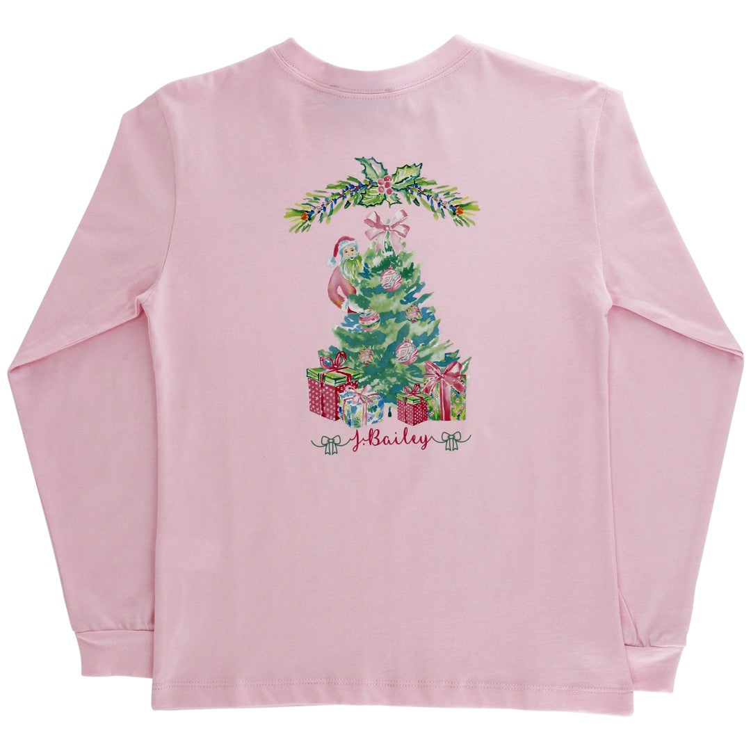Girls Logo Tee - Santa Tree on Pink