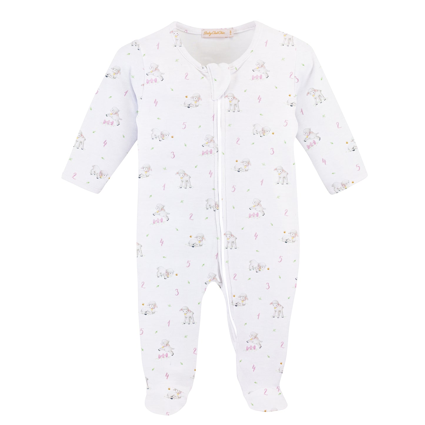 Counting Sheep Printed Zipped Footie - Pink