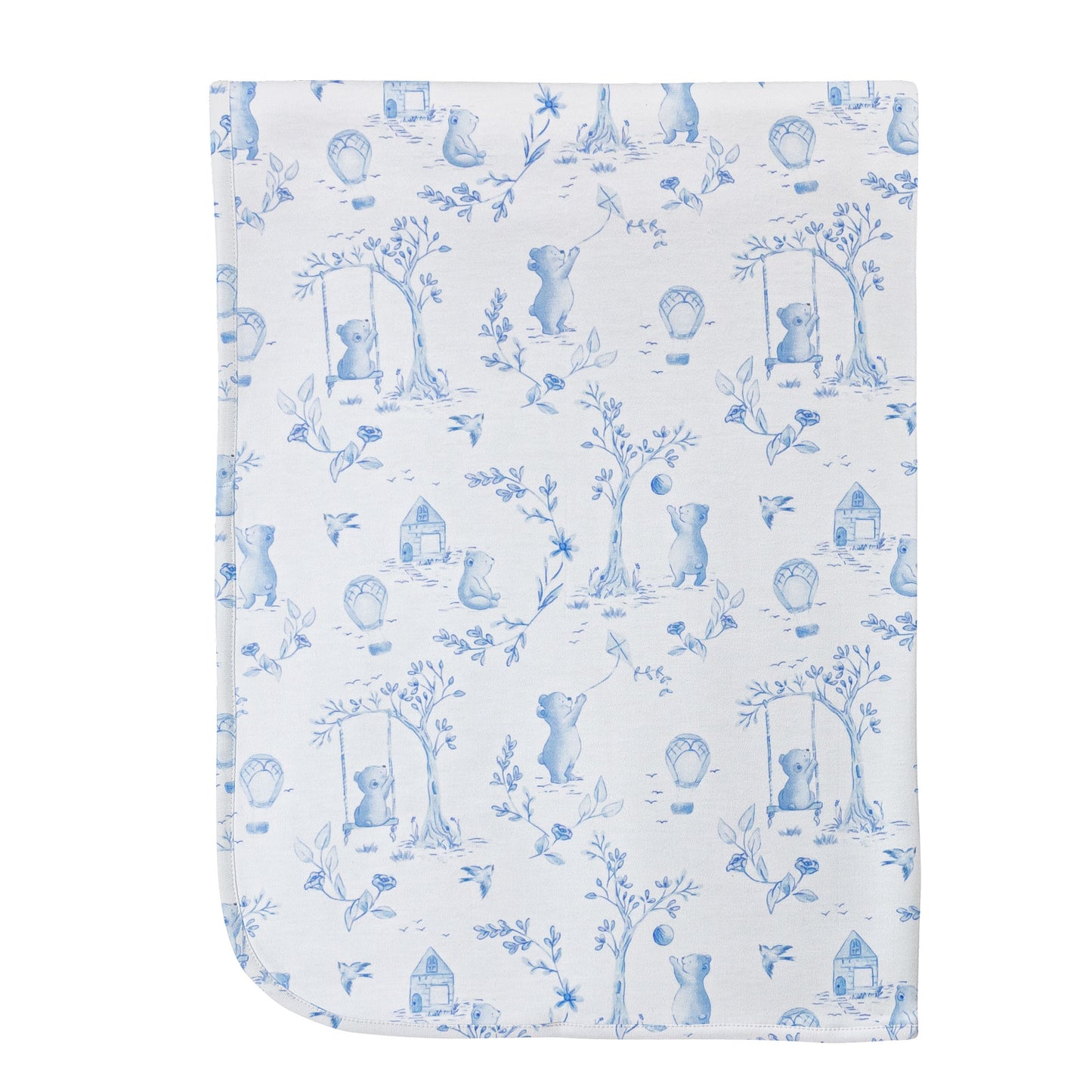 Toile de Jouy Printed Receiving Blanket - Blue
