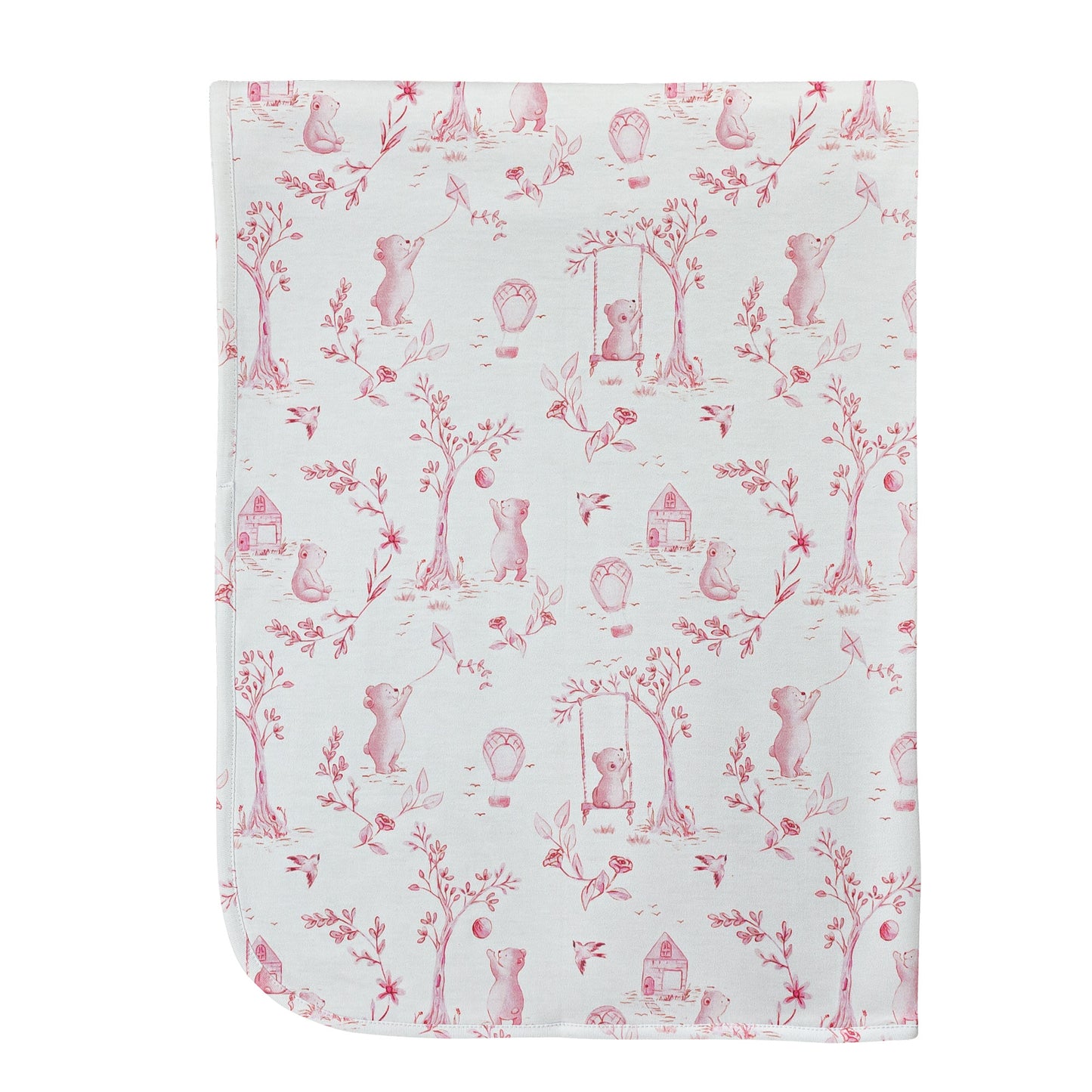 Toile de Jouy Printed Receiving Blanket - Pink