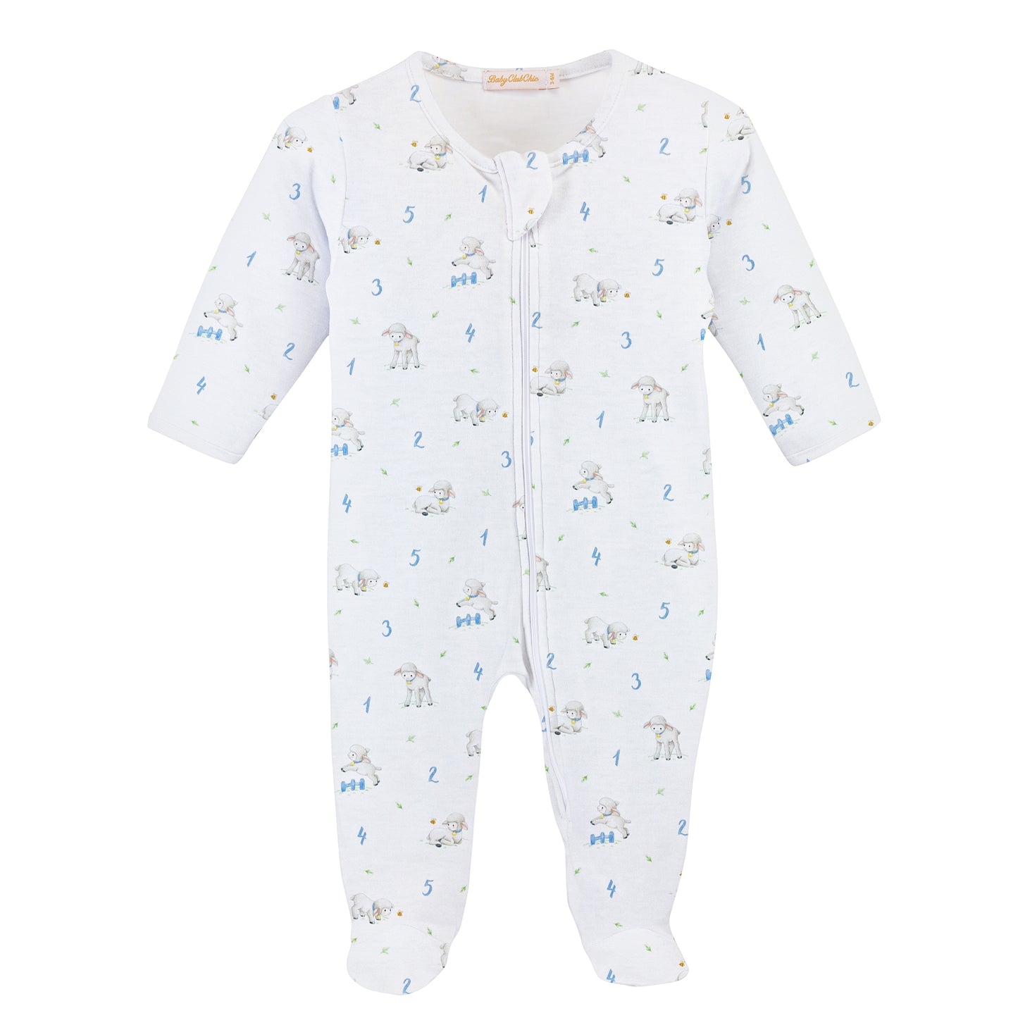 Counting Sheep Printed Zipped Footie - Blue