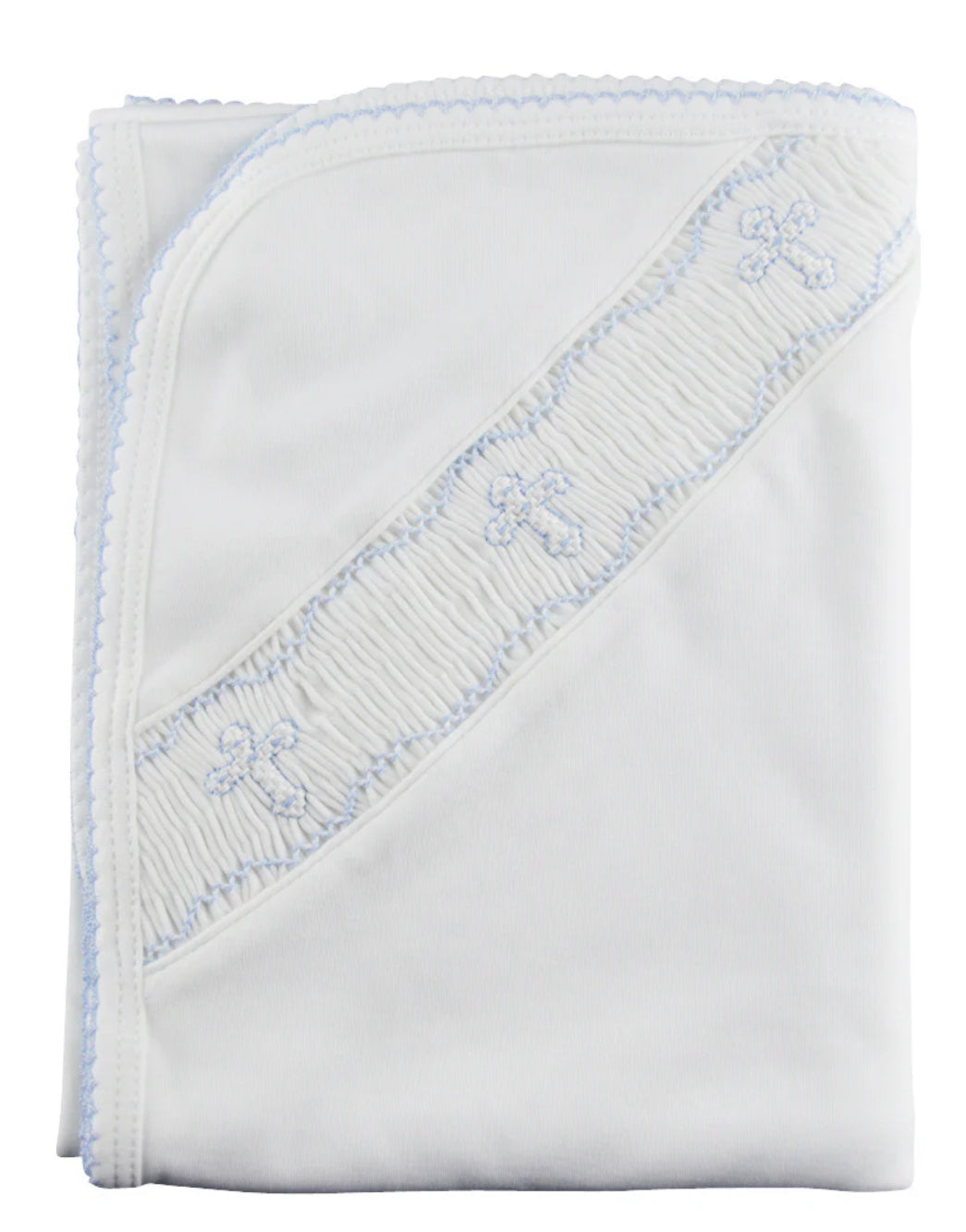 Pima Cotton Smocked Blanket - Blue Crosses