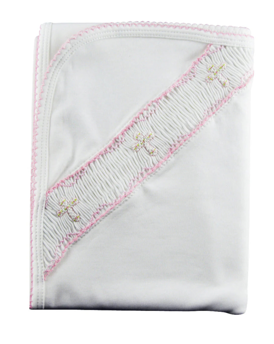 Pima Cotton Smocked Blanket - Pink Crosses
