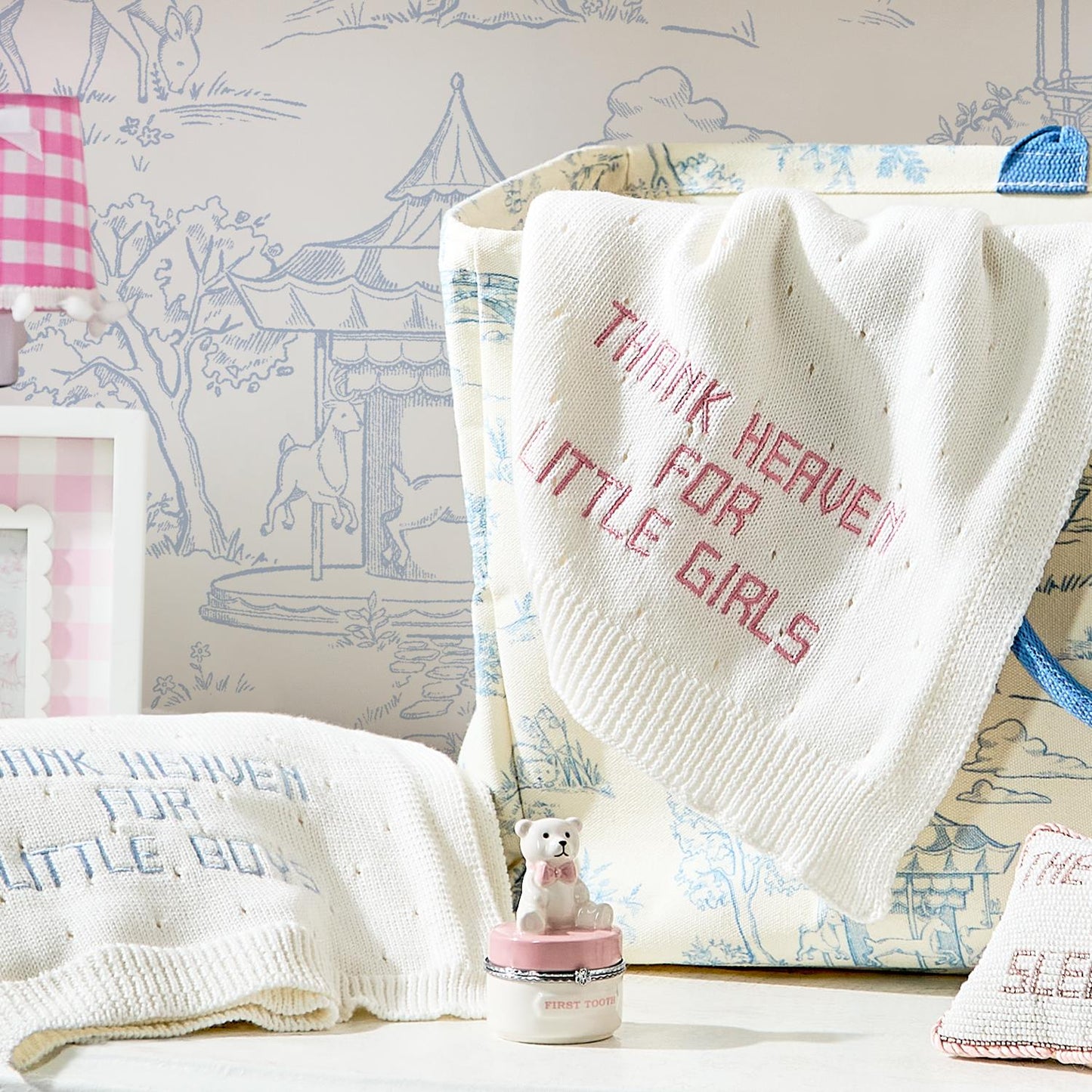 Thank Heaven for Little Girls and Little Boys Embroidered Knit Blankets