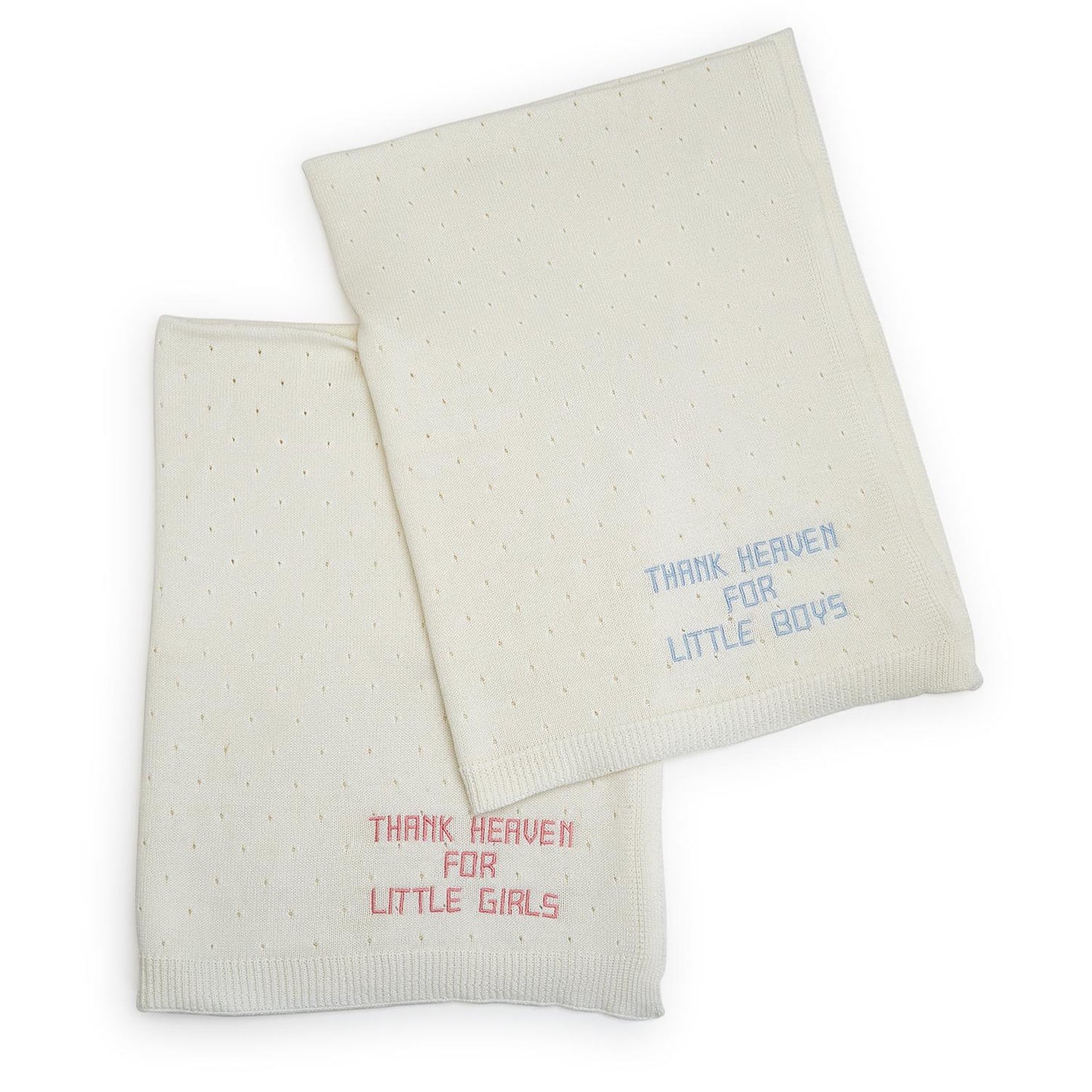 Thank Heaven for Little Girls and Little Boys Embroidered Knit Blankets