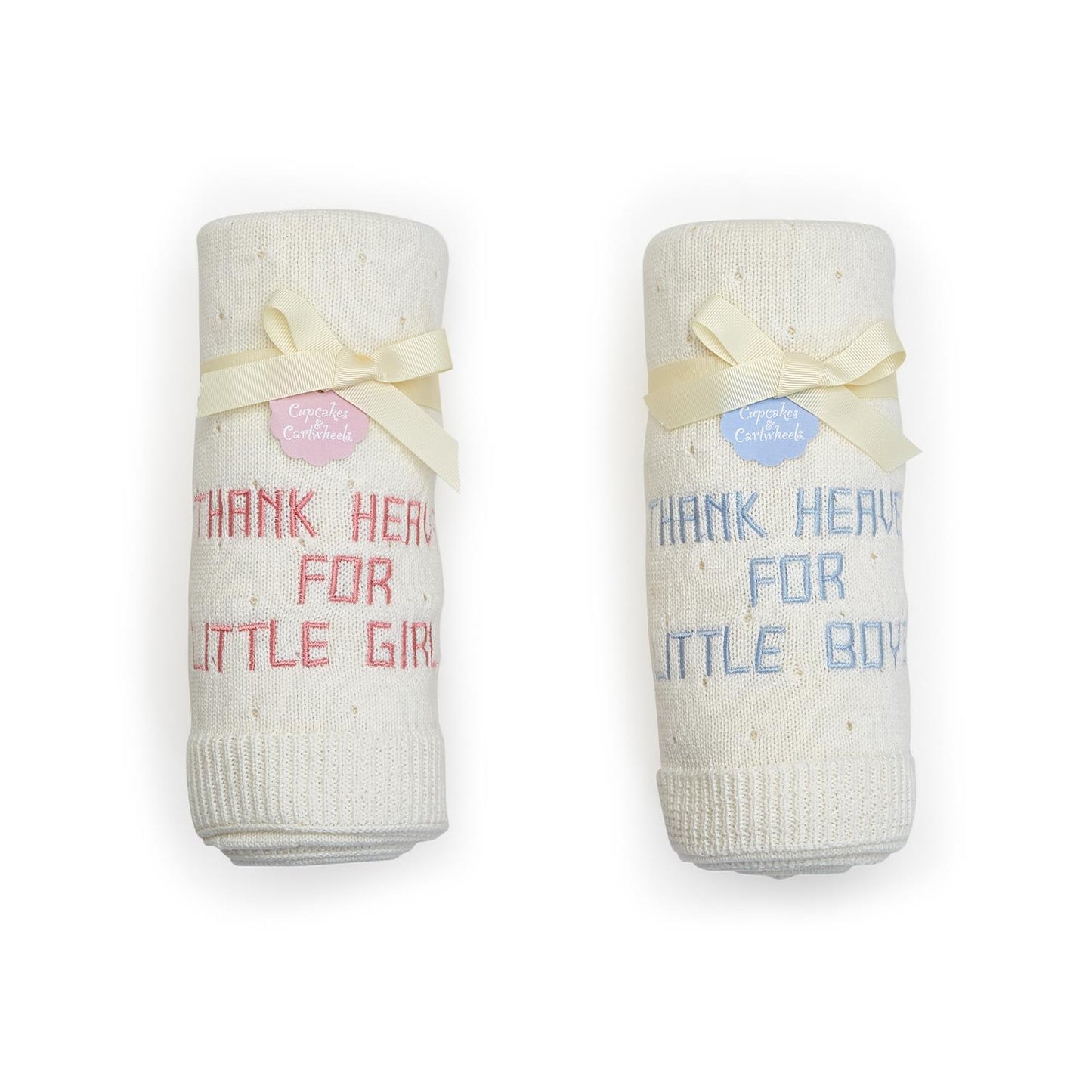 Thank Heaven for Little Girls and Little Boys Embroidered Knit Blankets