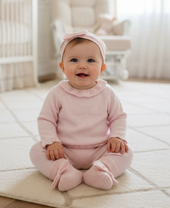 Mi Lucero Ruffled Sweater Jogger Set - Light Pink Bow
