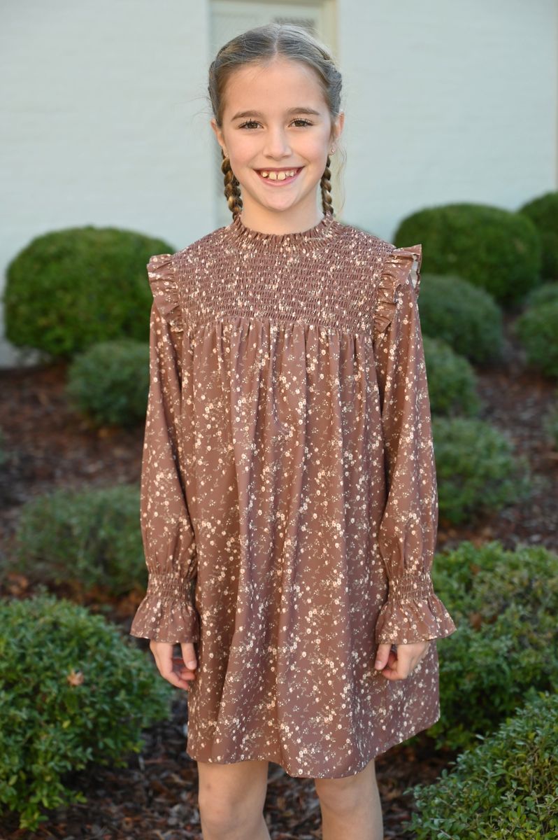 Pleat Lottie Dress - Brown Sugar Blooms