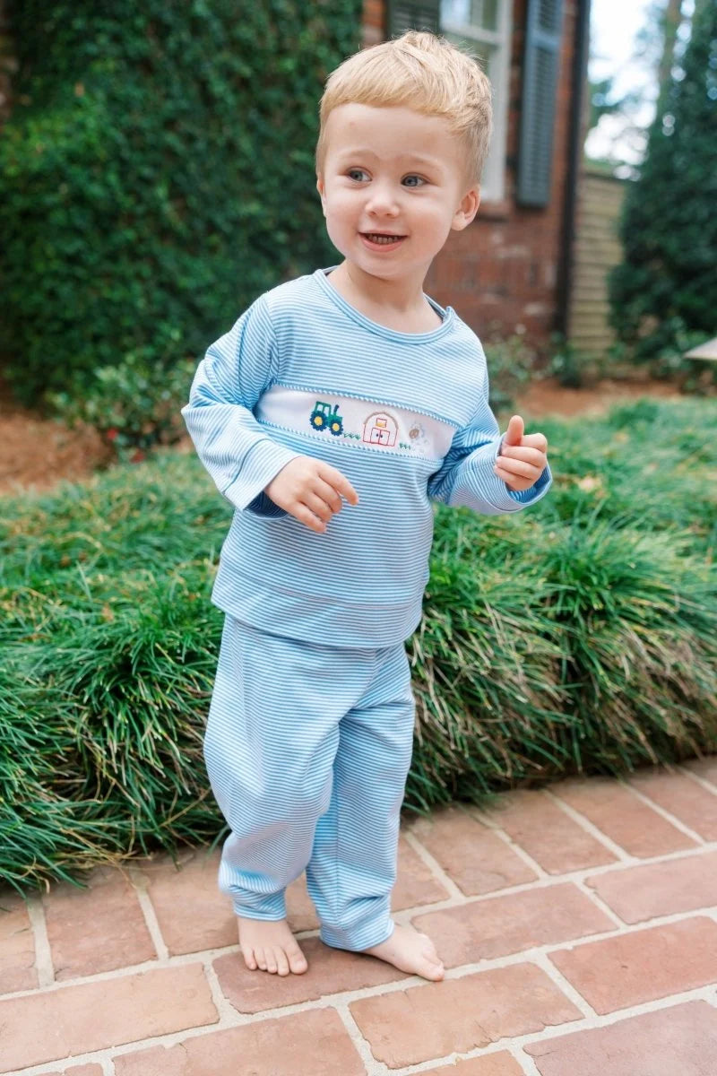 Bayou Play Set - Louisville Mini-stripe Knit w/Farm Embroidery