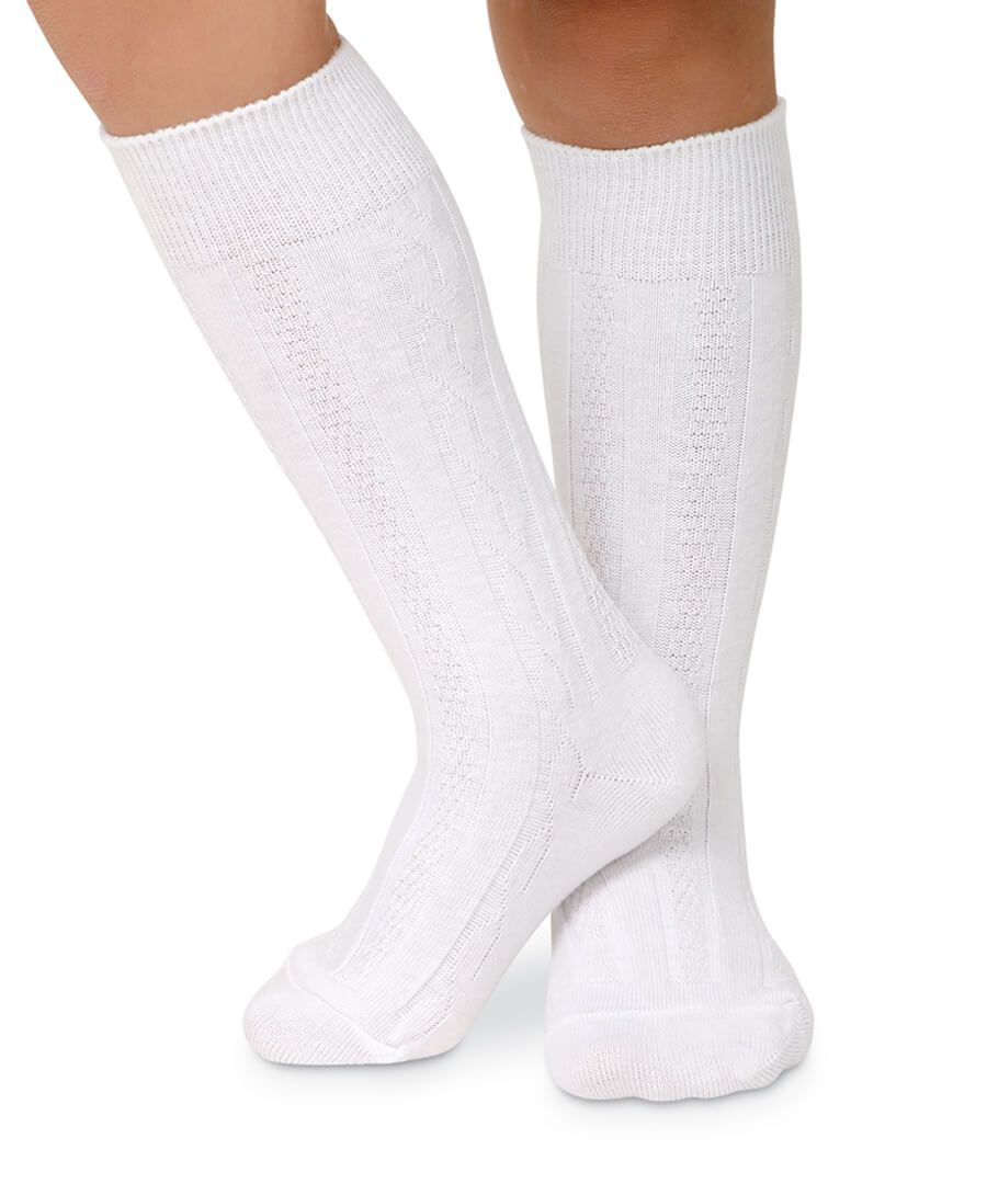 Jefferies Classic Cable Knee High Socks - White