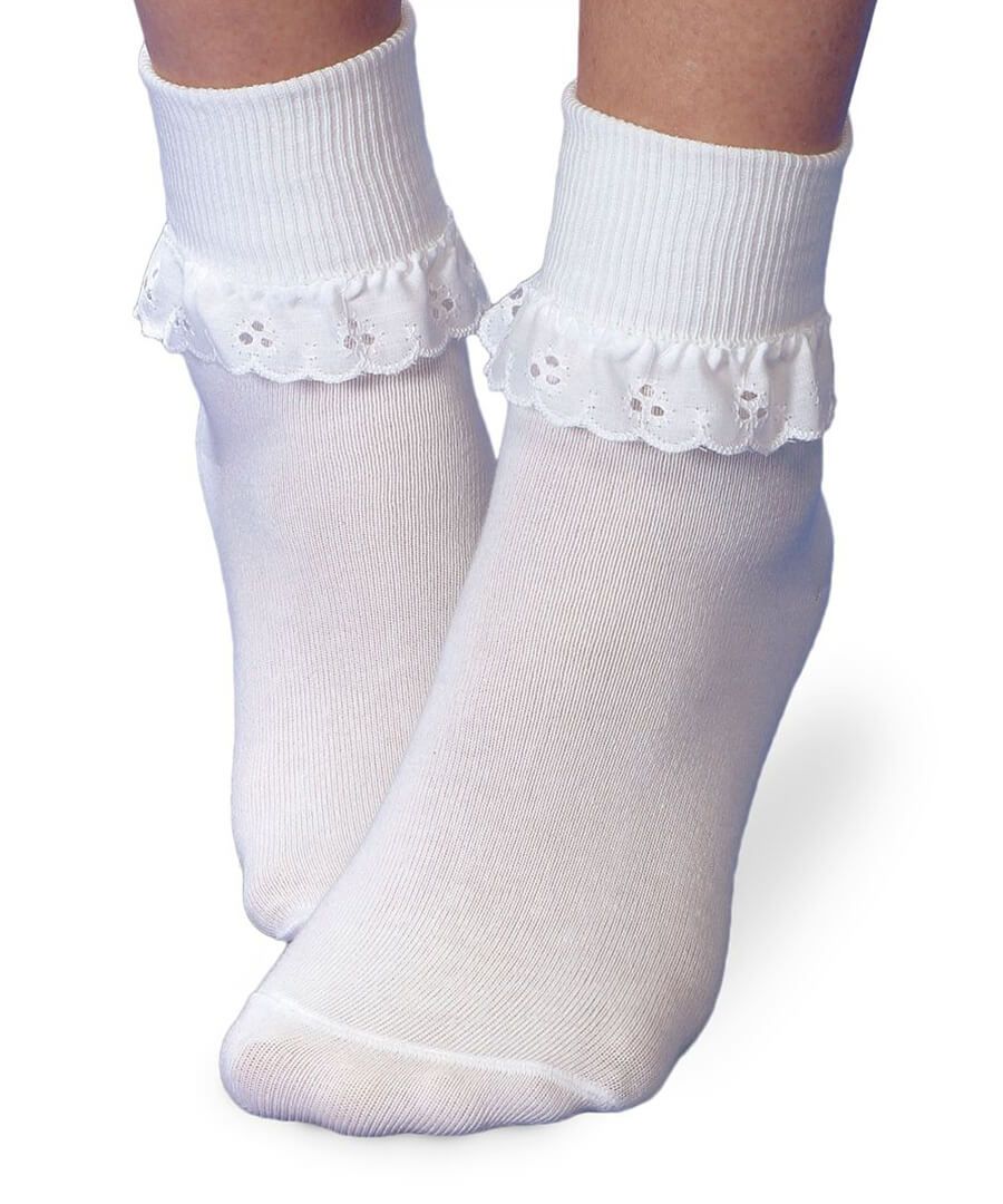 Jefferies Eyelet Lace Turn Cuff Socks - White