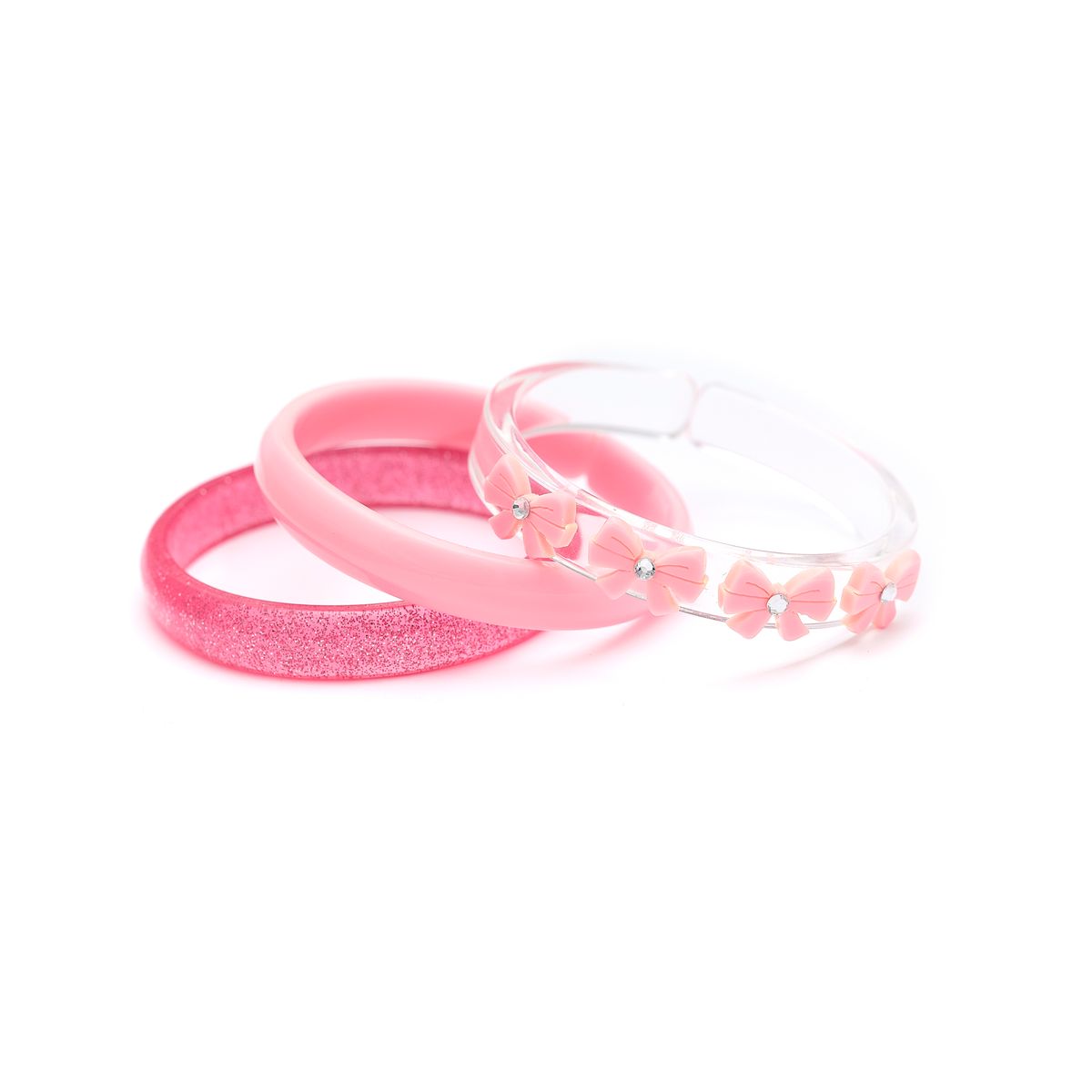 Pink Bows Glitter Acrylic Bangles, Set of 3