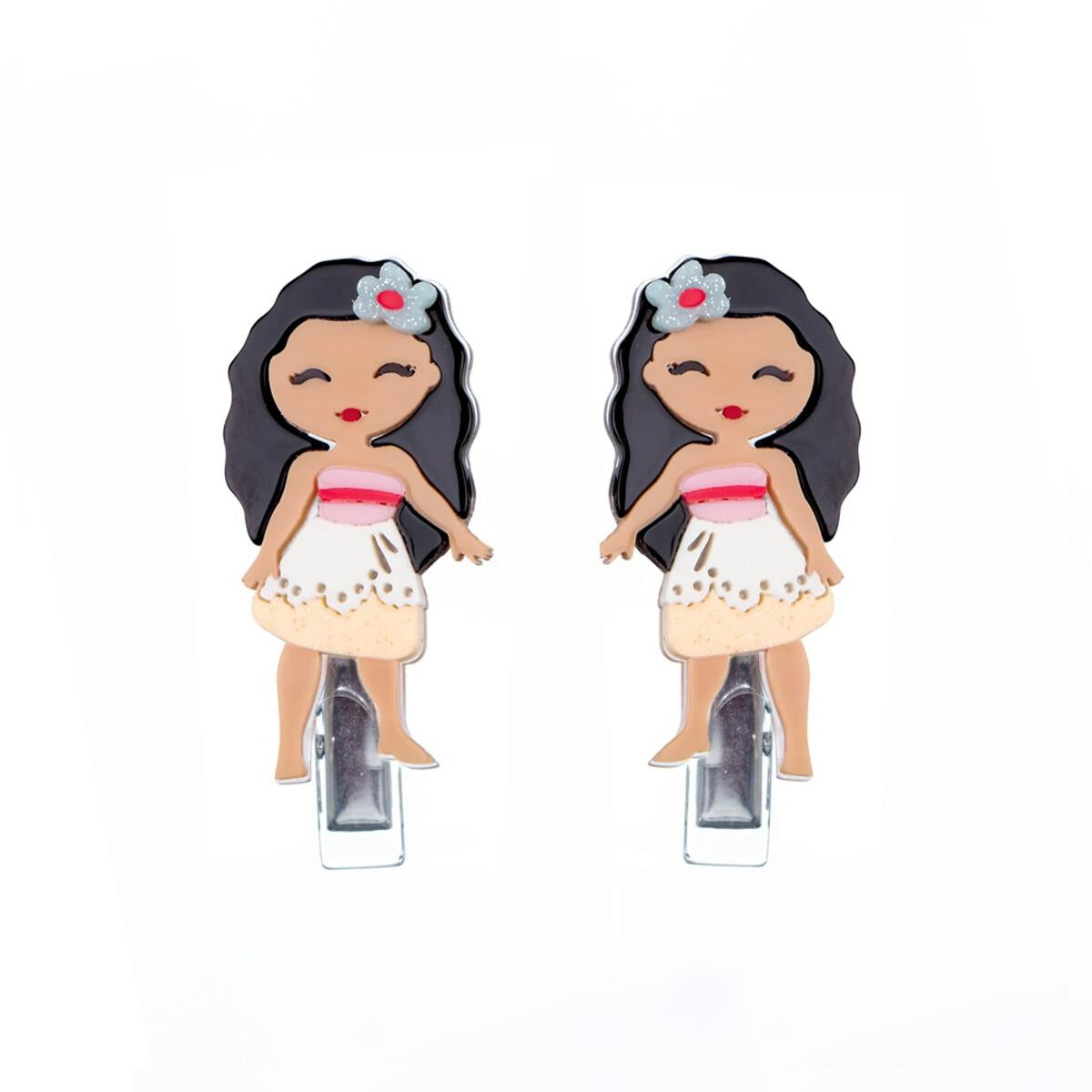 Cute Doll Hair Clips - Tan and Pink Dress
