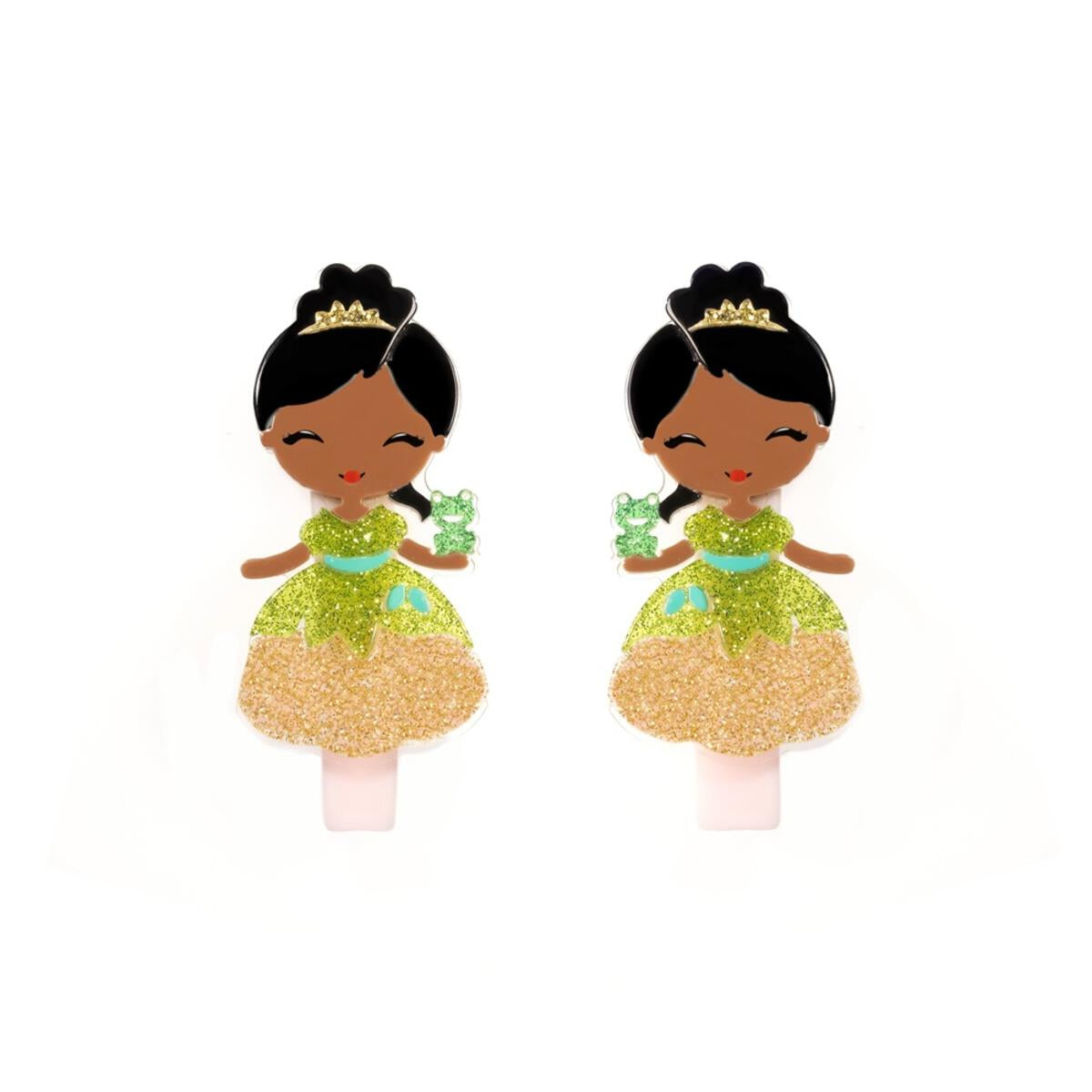Cute Doll Hair Clips - Gold and Green Dress