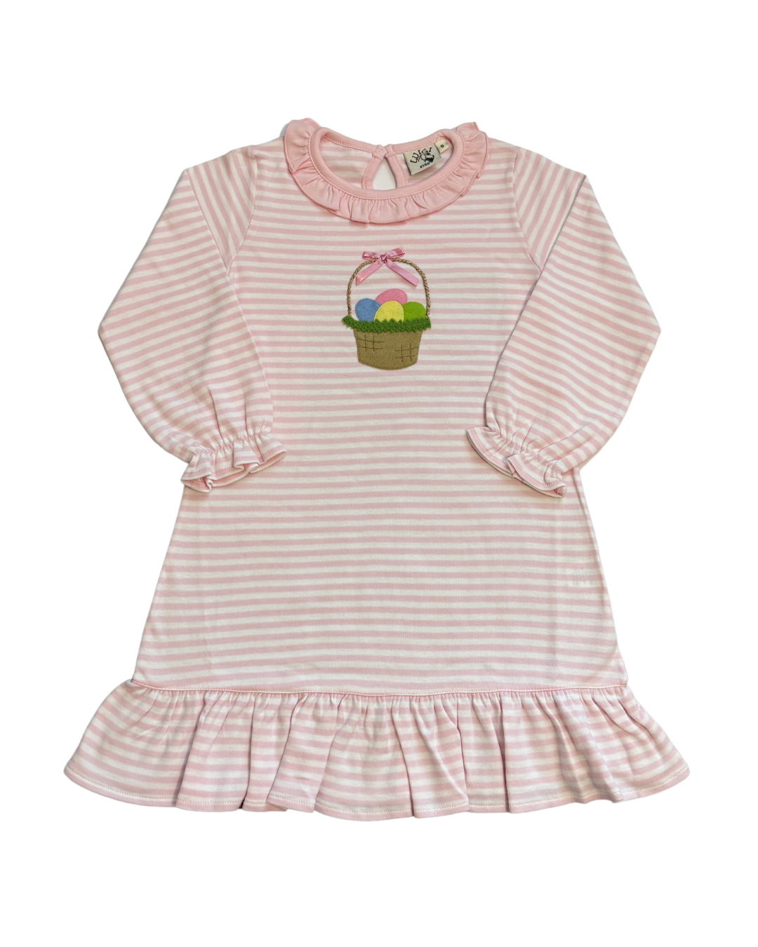 Luigi Easter Basket with Bow on Pink Stripe L/S Dress