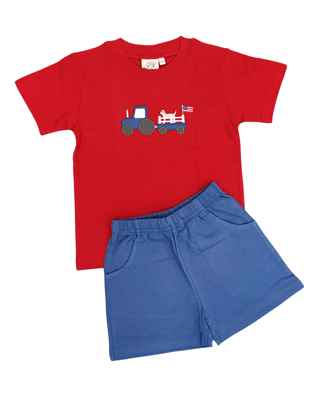 Luigi Tractor w/Lab and Flag Short Set - Red with Slate Blue