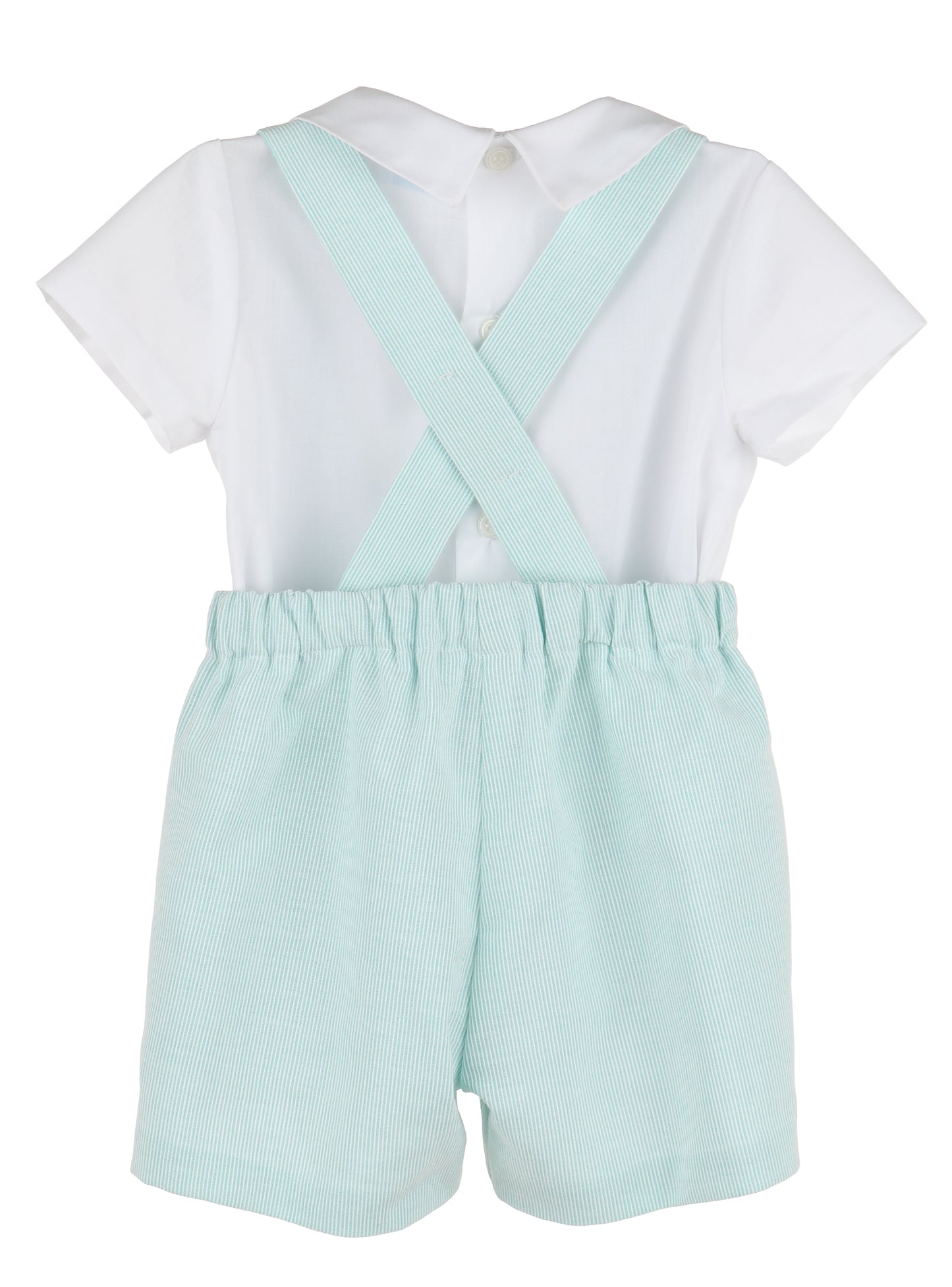 Pinstripes Suspenders Boy Set - Aqua