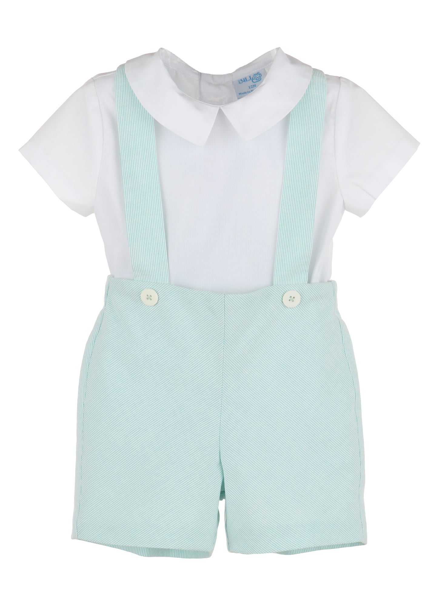 Pinstripes Suspenders Boy Set - Aqua