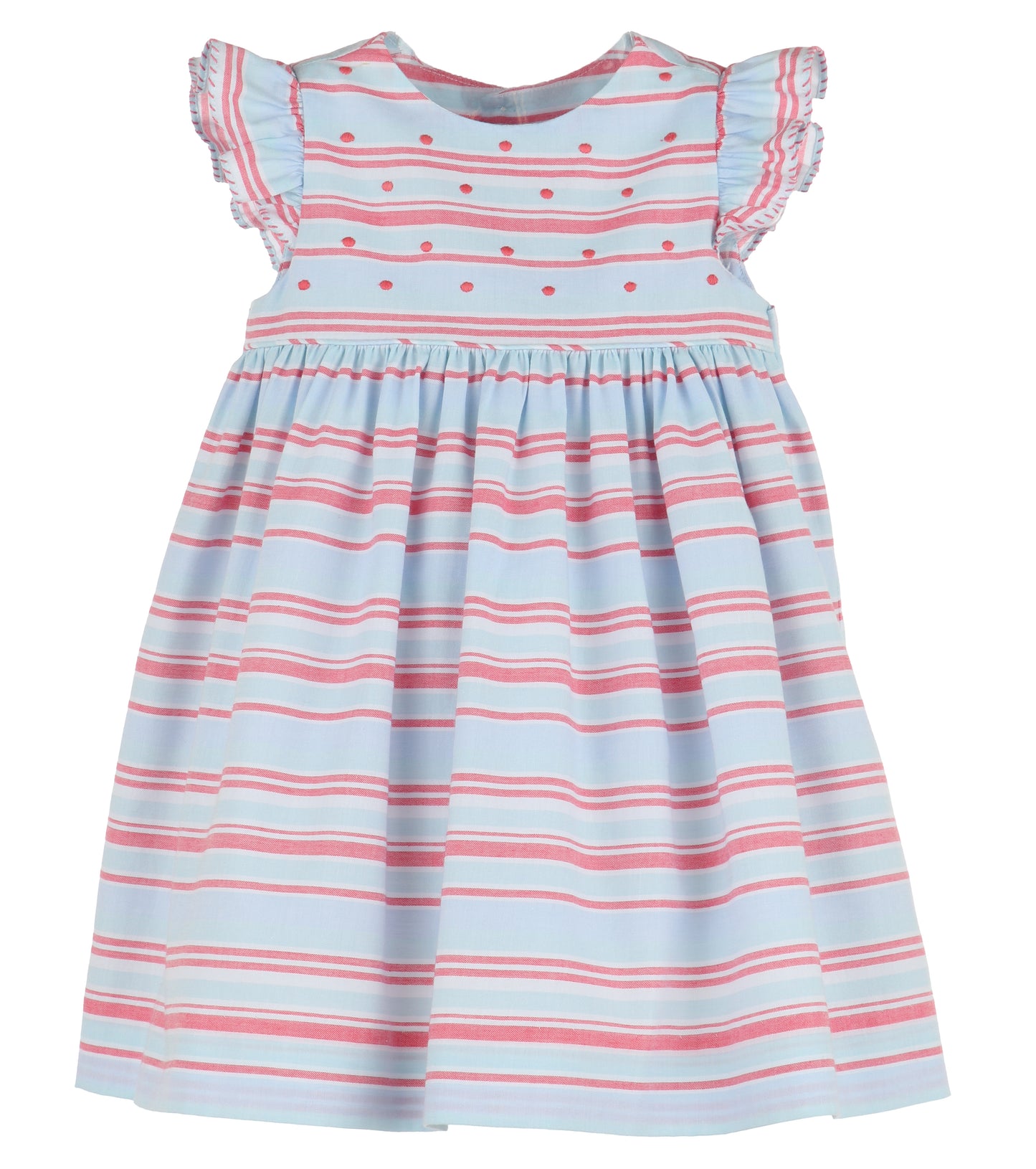 Stripe Dotted Dress with Flutter Sleeves