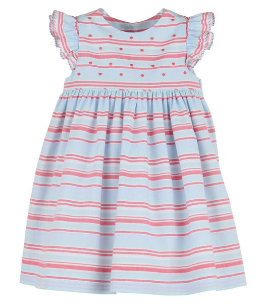 Stripe Dotted Dress with Flutter Sleeves