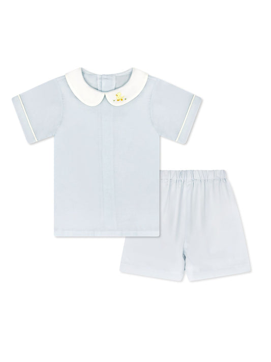 Sibley Short Set - Blessings Blue with Duck Embroidery