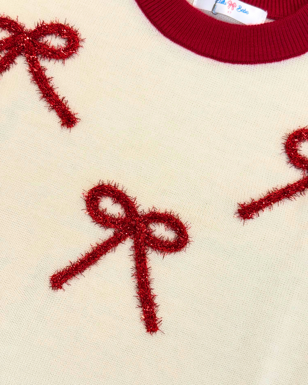 Cream Sweater - Red Bows