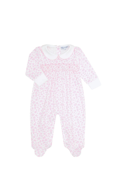 Pink Cheetah Print Smocked Pima Footie