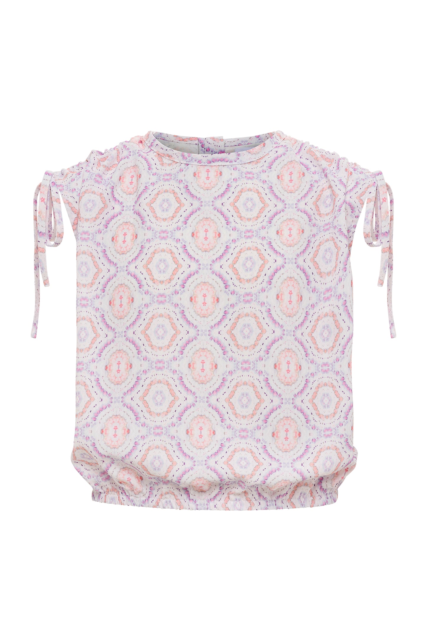 Pleat Emma Top with Ties - Purple /Coral