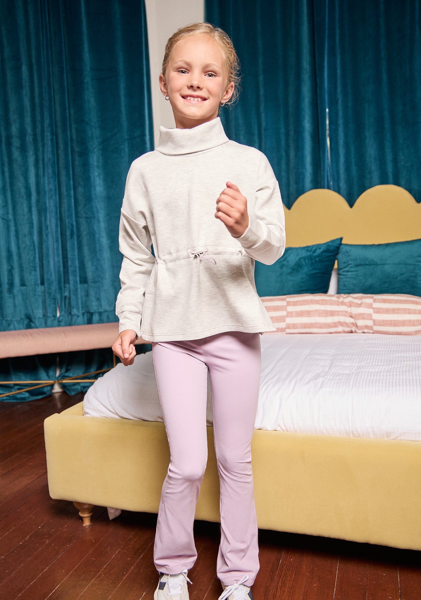 Pleat Nell Top - Grey & Lilac Cozy