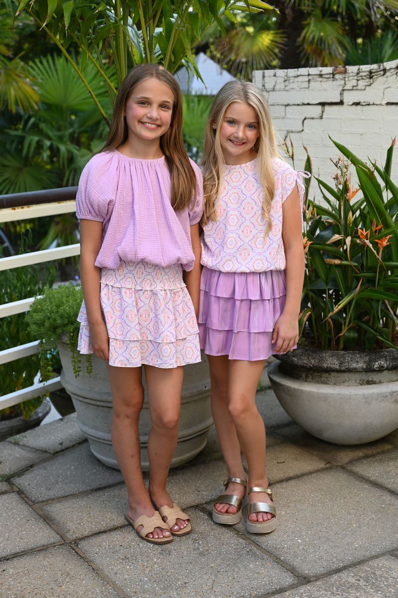 Pleat Scottie Skirt - Purple / Coral