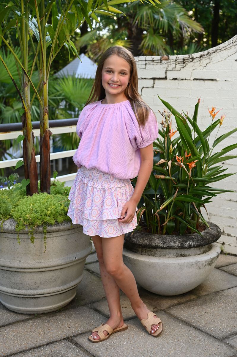 Pleat Scottie Skirt - Purple / Coral
