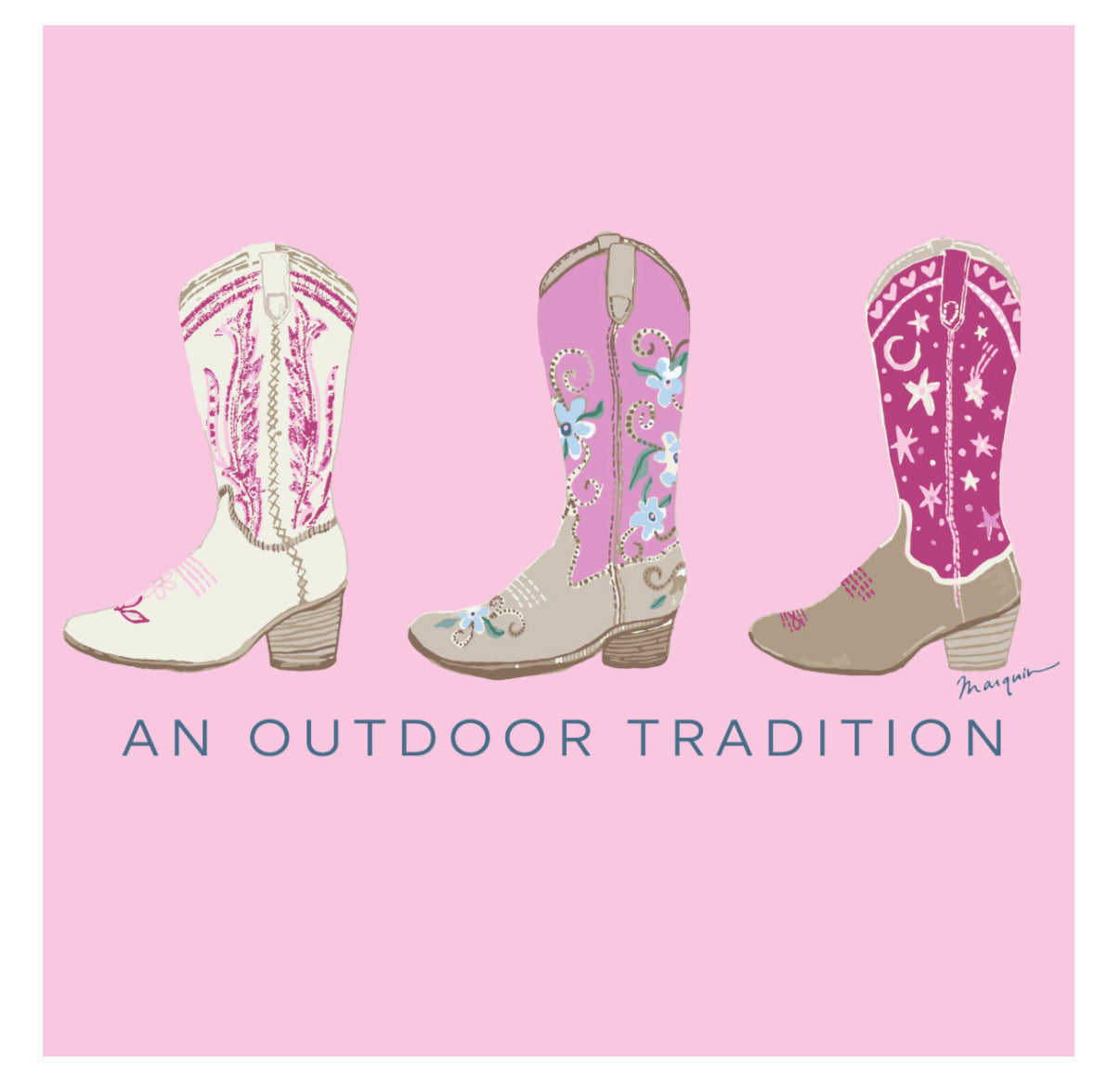 Cotton Tee - Pink Tulle Cowgirl Boots