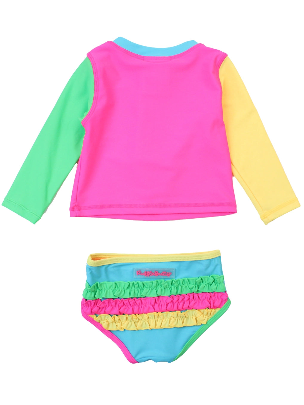 Neon Color Block - Long Sleeve Zipper Rash Guard 2-Piece