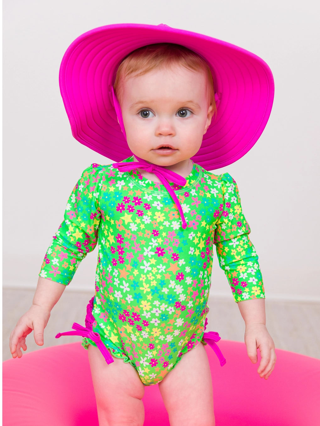 Neon Floral - Long Sleeve One Piece Rash Guard
