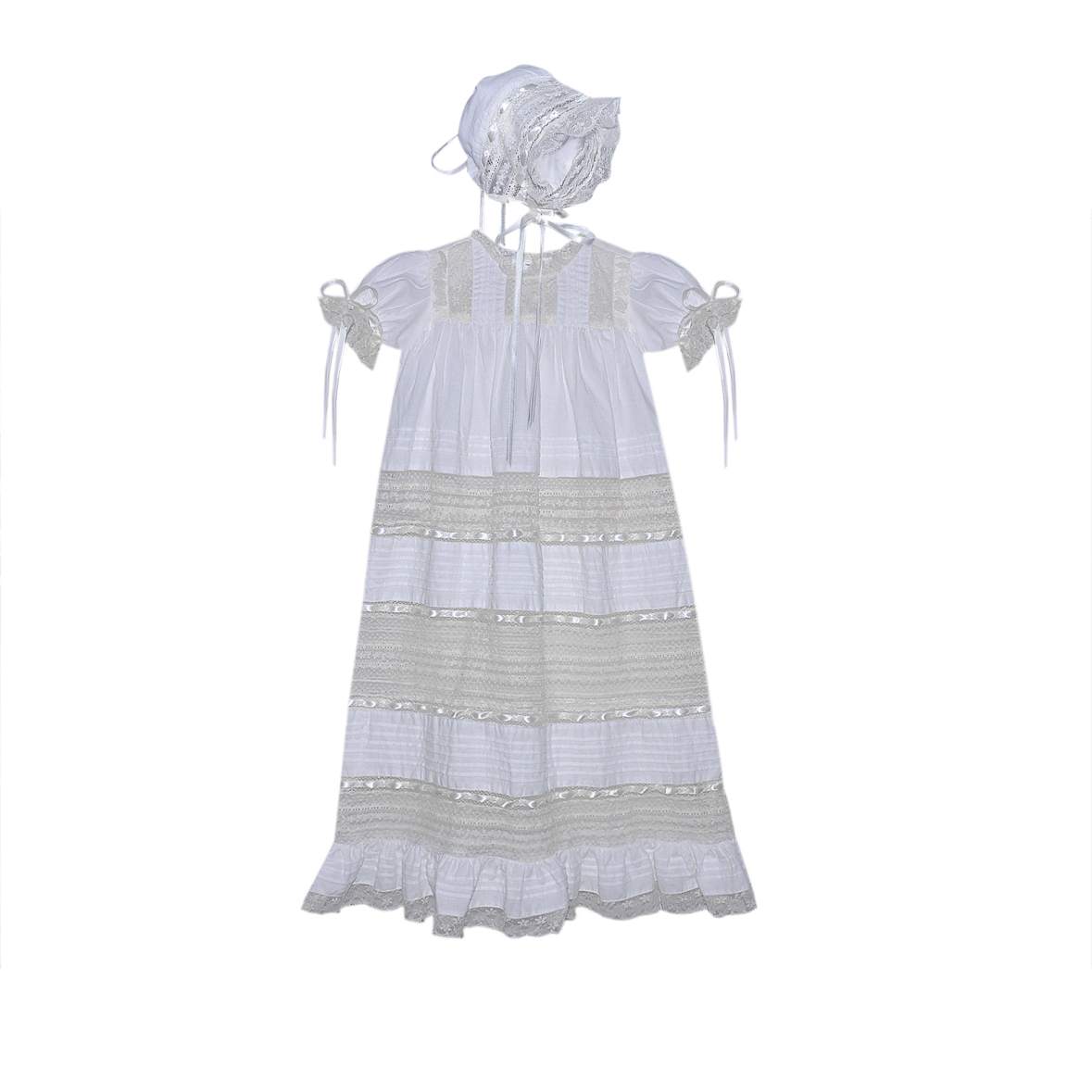 Taylor Christening Gown and Bonnet Set - White with Ecru
