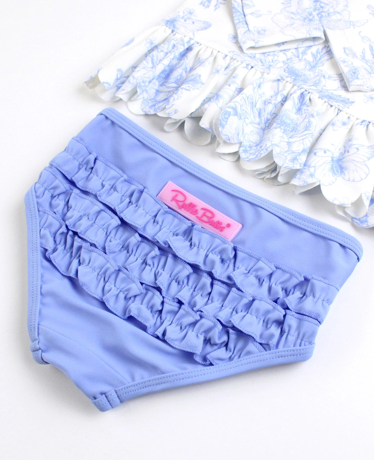 Periwinkle Butterfly Garden - Scalloped Long Sleeve Rash Guard Bikini