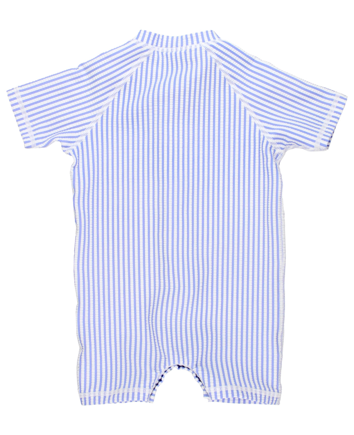 Periwinkle Blue Seersucker Baby Boys Short Sleeve One Piece Rash Guard