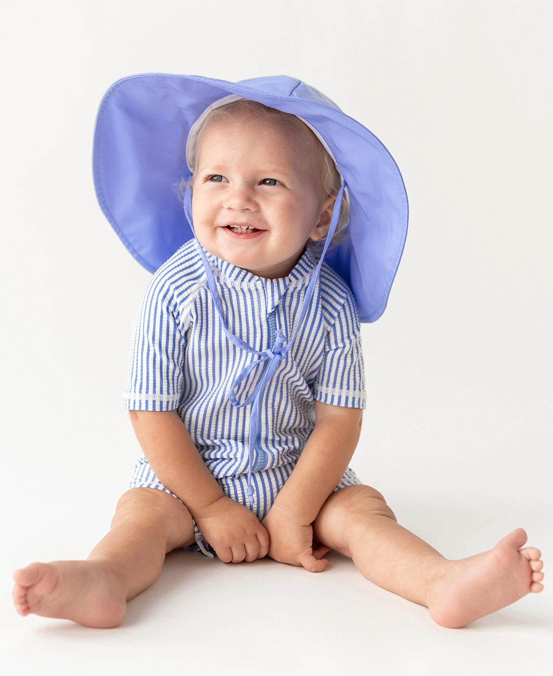 Periwinkle Blue Seersucker Baby Boys Short Sleeve One Piece Rash Guard