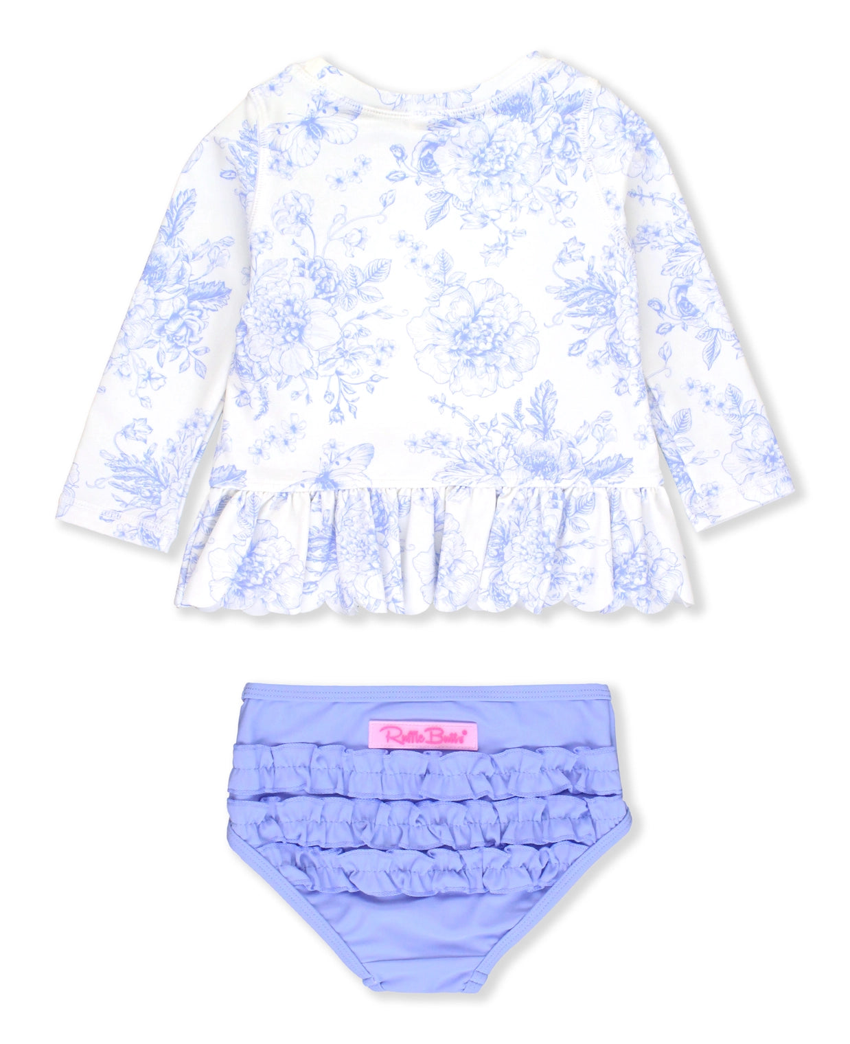 Periwinkle Butterfly Garden - Scalloped Long Sleeve Rash Guard Bikini