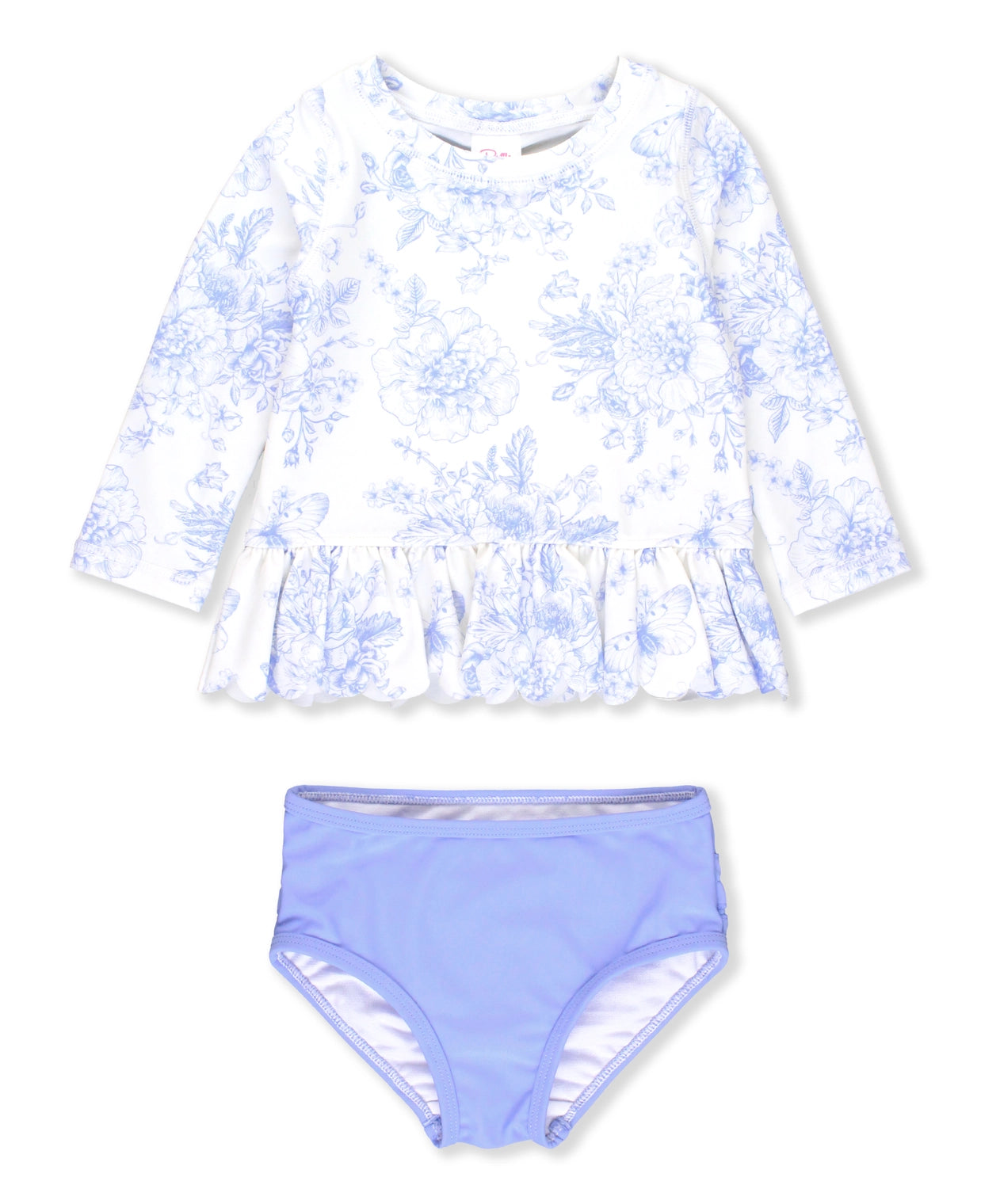Periwinkle Butterfly Garden - Scalloped Long Sleeve Rash Guard Bikini