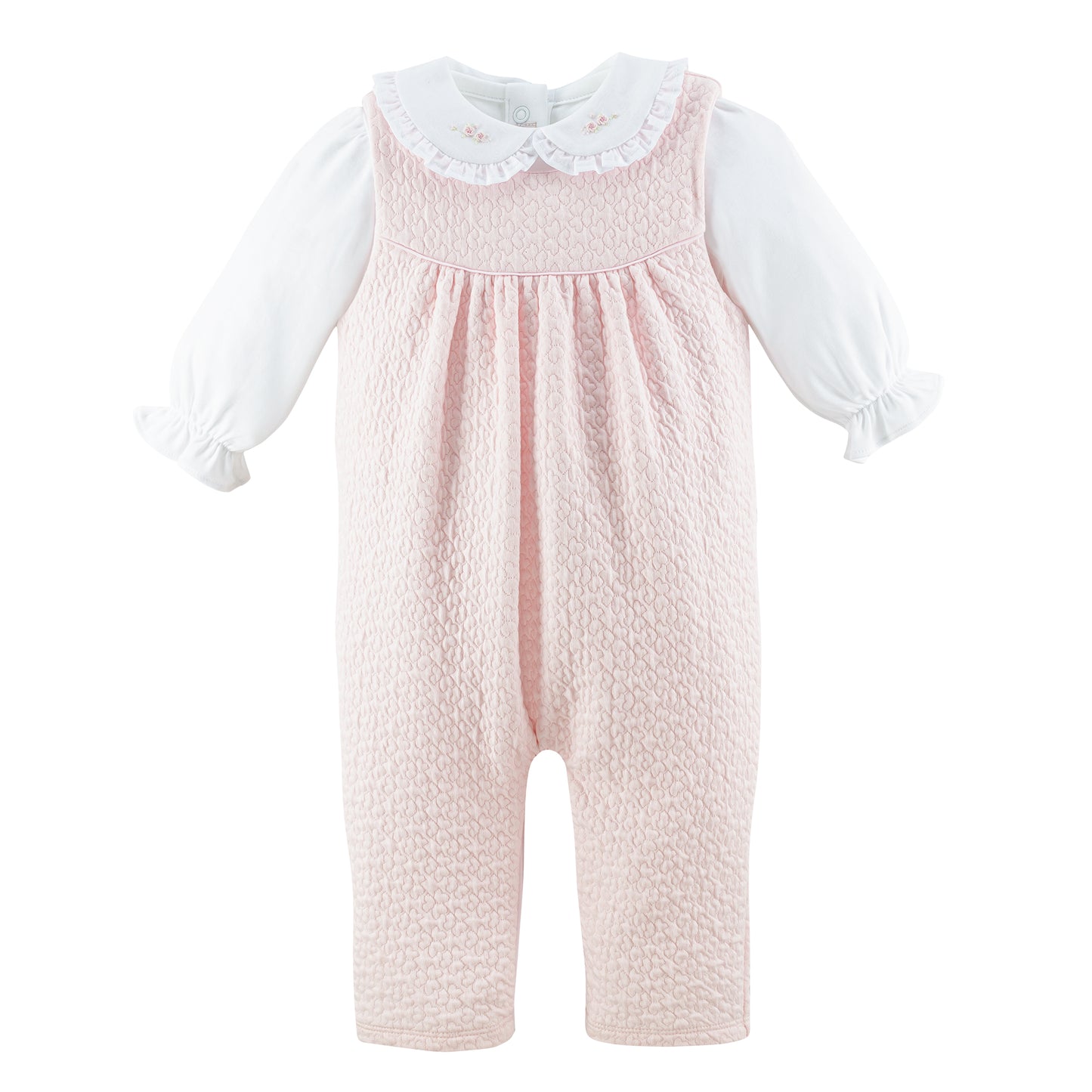 Hearts Quilted Pima Overall Set w/ Embroidered Collar