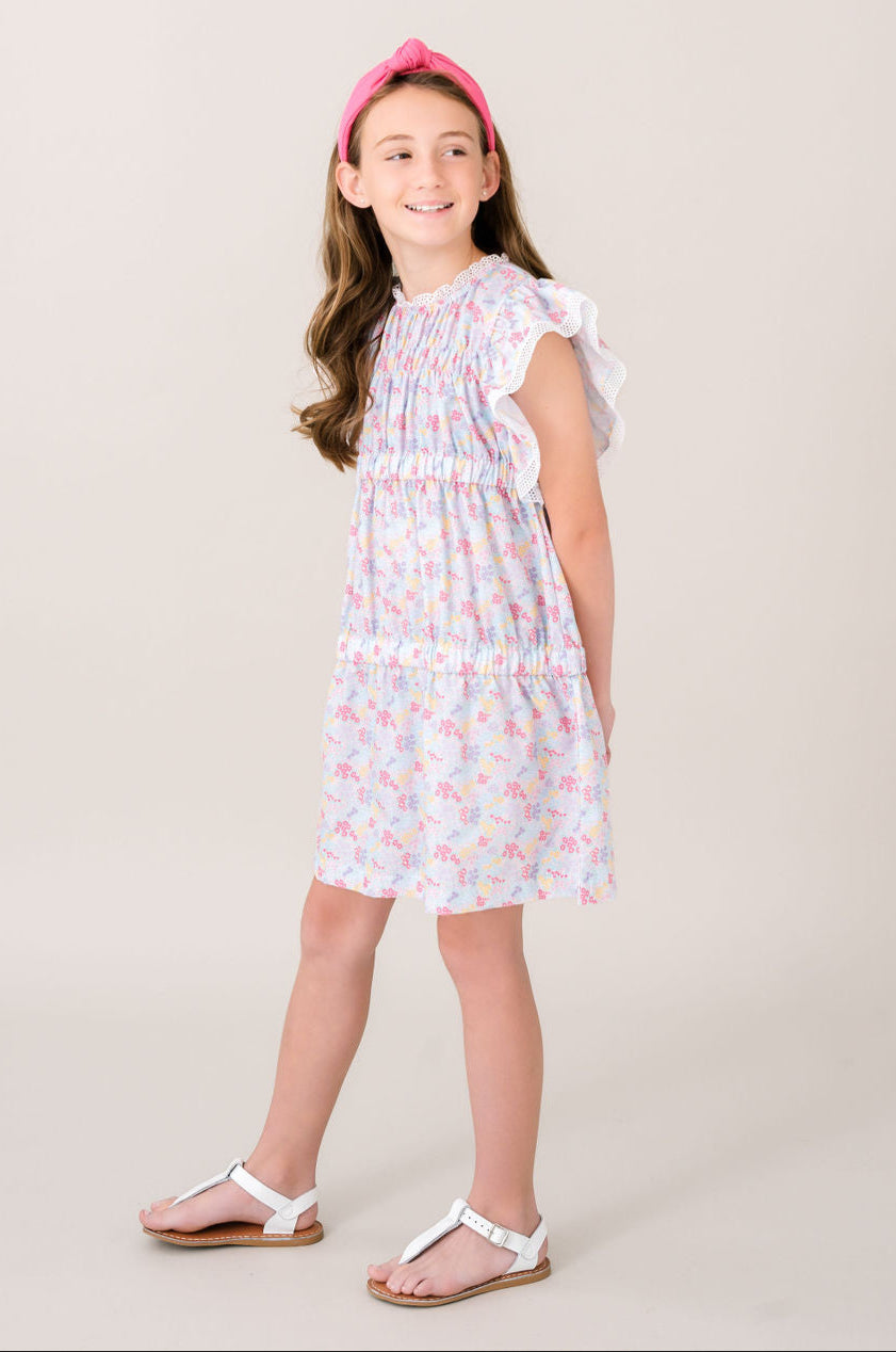 Lily Dress - Joyful Blooms with Lace Trim