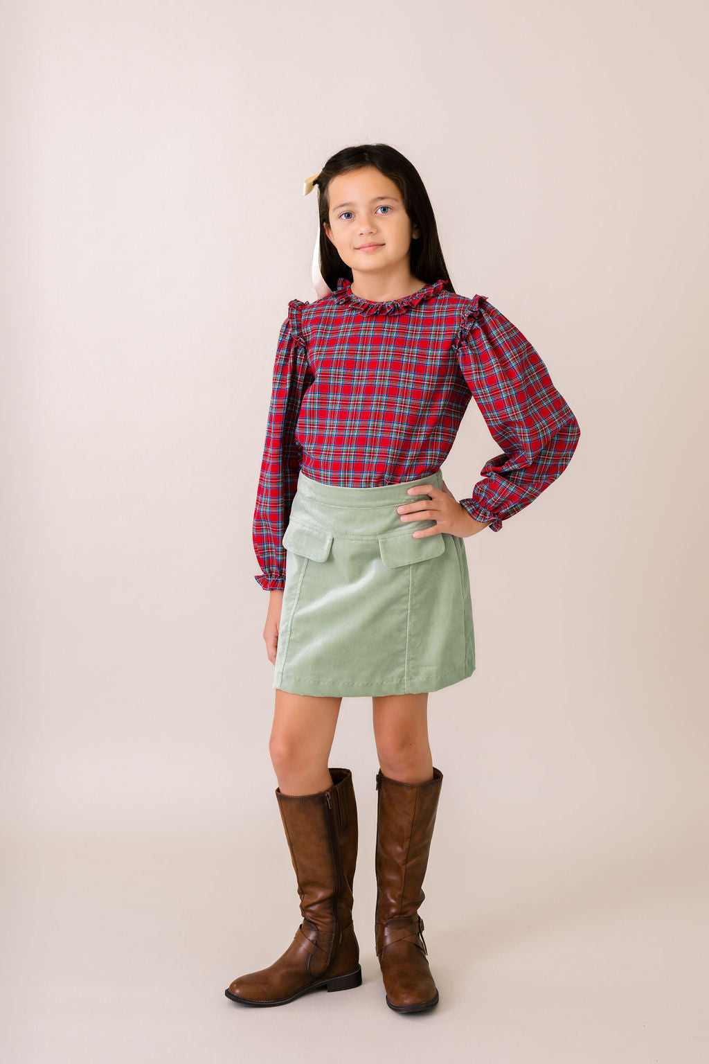 Leyland Green Velvet - Claire Skirt