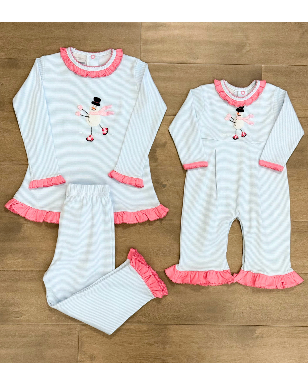 Squiggles - Pink Snowman Ruffled Pant Set