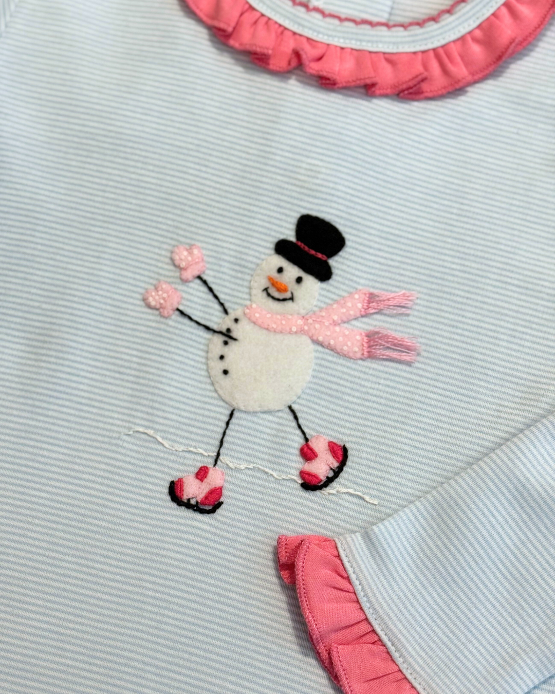 Squiggles - Pink Snowman Ruffled Pant Set