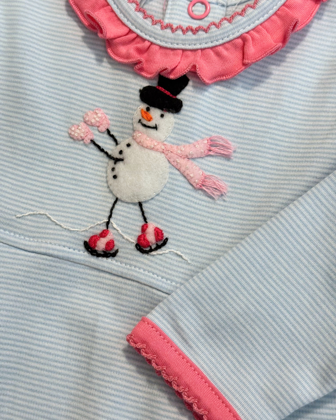 Squiggles - Pink Snowman Ruffled Romper
