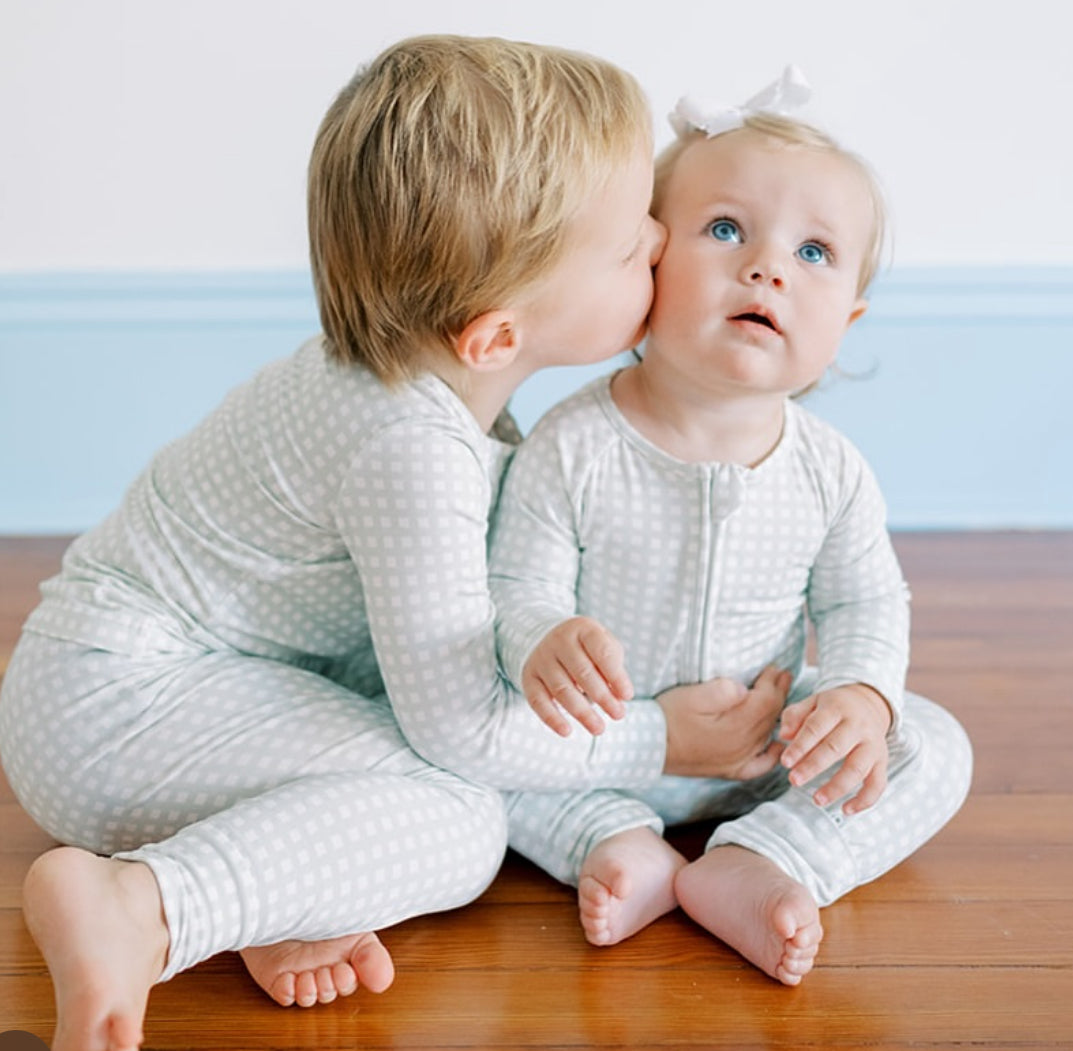 Mint Gingham - Bamboo Zippered Romper